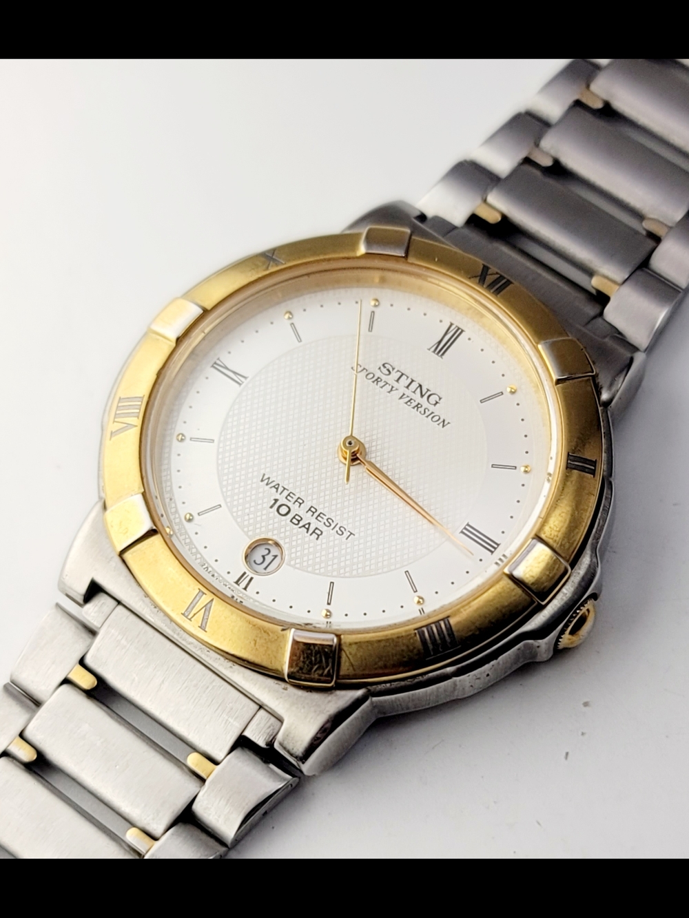Vintage Casio Sting STN-506W Sporty JDM Watch Gold Roman Bezel White Dial